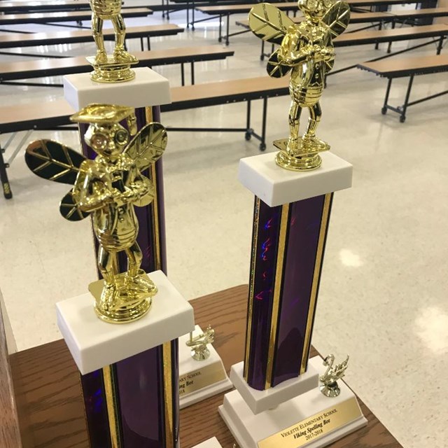 The trophies are polished and ready to be awarded to this year's spelling bee winners.