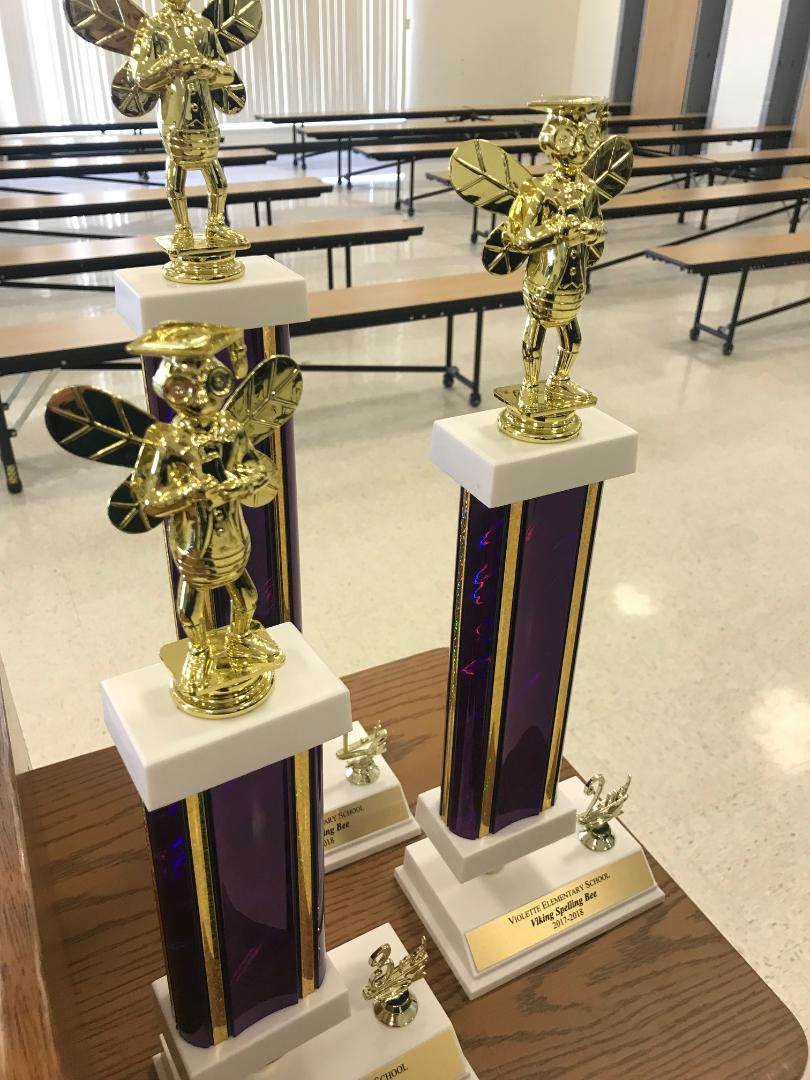 The trophies are polished and ready to be awarded to this year's spelling bee winners.